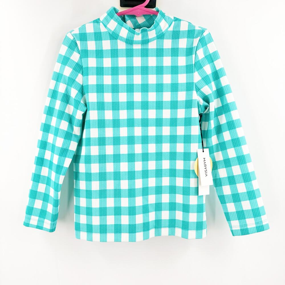 MARYSIA SWIM Bumby x Maisonette Rashguard Girls SZ 8 Check Shirt Top Gingham NWT